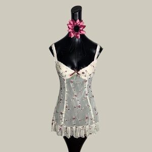 Cream floral embroidered mesh babydoll dress